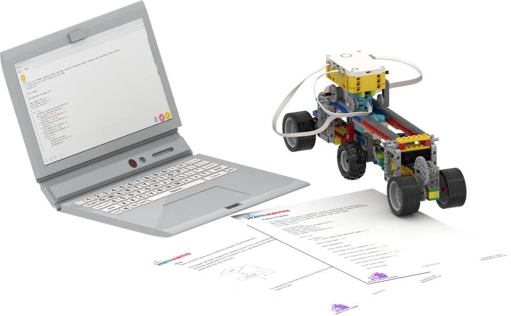 Be Careful The Gap lesson: Python code on a laptop, the SPIKE Prime robot and student worksheets